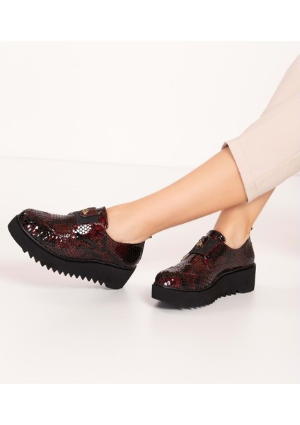Lastik Detaylı Hakiki Deri Ayakkabı AST.8004 - Bordo Petek - 37 Bordo Petek