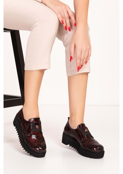 Lastik Detaylı Hakiki Deri Ayakkabı AST.8004 - Bordo Petek - 37 Bordo Petek indirimleri