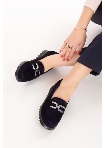 Hakiki Deri Kaymaz Taban Rahat Loafer Ayakkabı MLK.5529 - Lacivert Süet - 36 Lacivert Süet