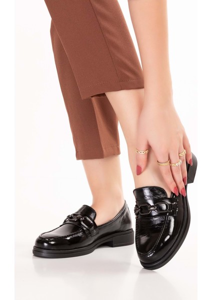 Kadın Hakiki Deri Toka Detaylı Şık Loafer Ayakkabı NDR.26101 - Siyah Rugan - 39 Siyah Rugan fırsatları