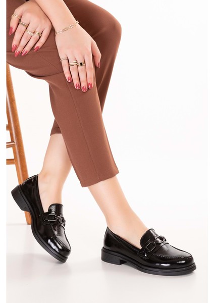 Kadın Hakiki Deri Toka Detaylı Şık Loafer Ayakkabı NDR.26101 - Siyah Rugan - 39 Siyah Rugan indirimleri