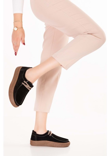 Hakiki Deri Günlük Rahat Lastik Bağcıklı Casual Ayakkabı IN.610 - Siyah Süet - 36 Siyah Süet fiyatları