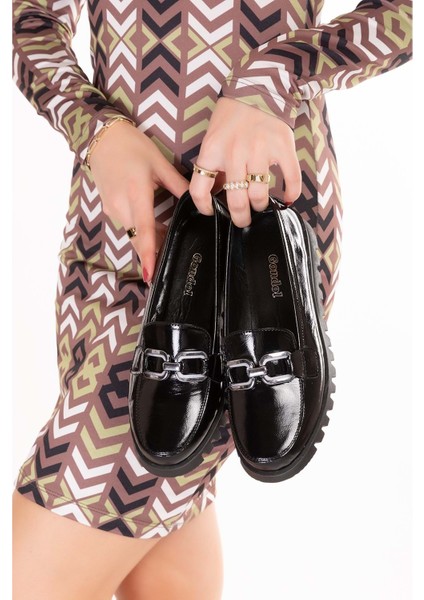 Hakiki Deri Kaymaz Taban Rahat Loafer Ayakkabı MLK.5529 - Siyah Rugan - 38 Siyah Rugan