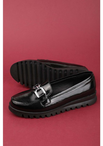 Hakiki Deri Kaymaz Taban Rahat Loafer Ayakkabı MLK.5529 - Siyah Rugan - 38 Siyah Rugan fırsatları