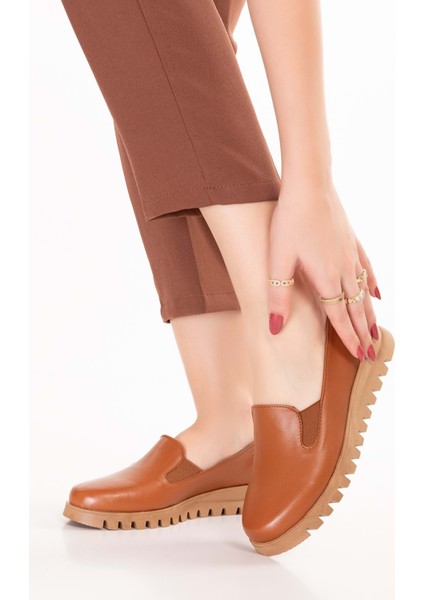 Hakiki Deri Kaymaz Taban Rahat Casual Ayakkabı MLK.849 - Taba - 36 Taba