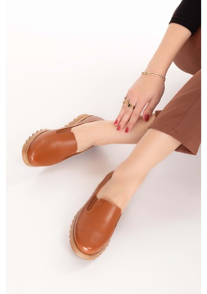 Hakiki Deri Kaymaz Taban Rahat Casual Ayakkabı MLK.849 - Taba - 36 Taba modelleri