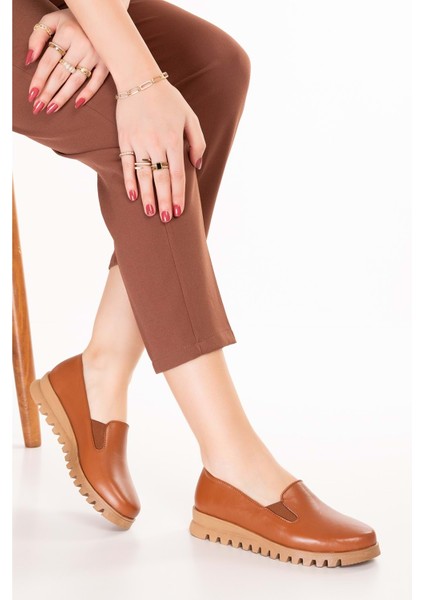 Hakiki Deri Kaymaz Taban Rahat Casual Ayakkabı MLK.849 - Taba - 36 Taba fırsatları