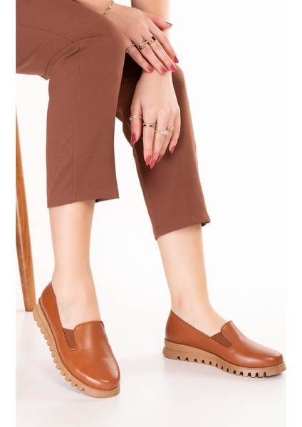 Hakiki Deri Kaymaz Taban Rahat Casual Ayakkabı MLK.849 - Taba - 36 Taba indirimleri