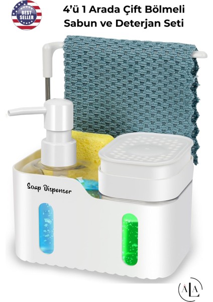 4'ü 1 Arada Sabunluk Süngerlik Deterjanlık Bez Askılı Mutfak Tezgahı Organizeri