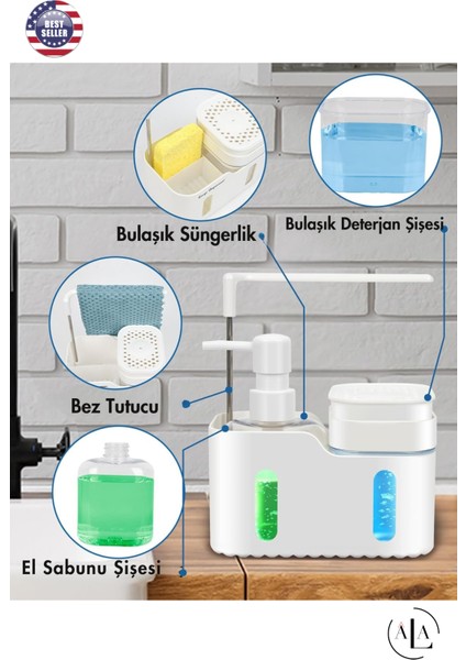 4'ü 1 Arada Sabunluk Süngerlik Deterjanlık Bez Askılı Mutfak Tezgahı Organizeri fiyatları