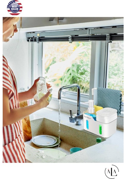 4'ü 1 Arada Sabunluk Süngerlik Deterjanlık Bez Askılı Mutfak Tezgahı Organizeri