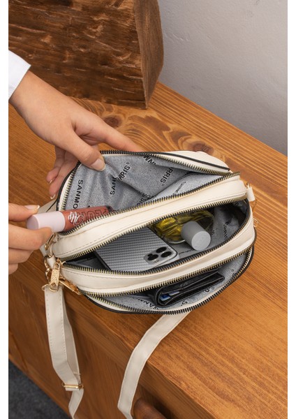 1267, Çapraz ve Ayarlanabilir Askılı, Kapitone Kumaş, Krem Rengi Çanta indirimleri