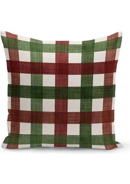 Yeşil Ekose Yılbaşı Çift Taraflı Dijital Baskılı Kırlent Kılıfı
