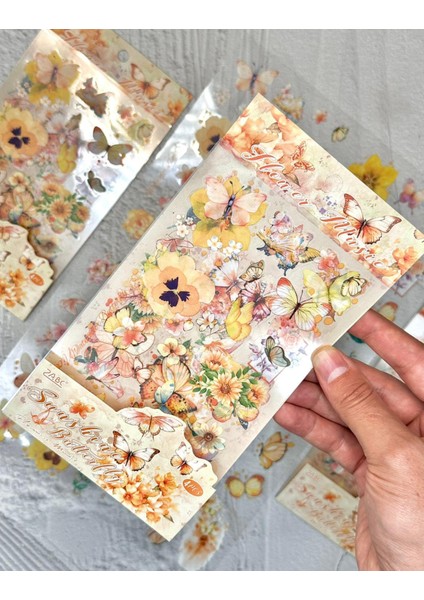 Amber Çiçek Bahçesi Kelebek Sticker Seti 4 Yaprak Sticker Set/etiket/çıkartma/bullet Journal