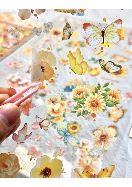 Amber Çiçek Bahçesi Kelebek Sticker Seti 4 Yaprak Sticker Set/etiket/çıkartma/bullet Journal fiyatları