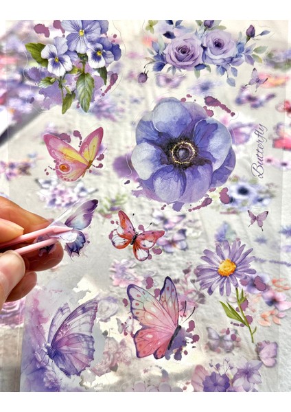 Amber Çiçek Bahçesi Kelebek Sticker Seti 4 Yaprak Sticker Set/etiket/çıkartma/bullet Journal fırsatları