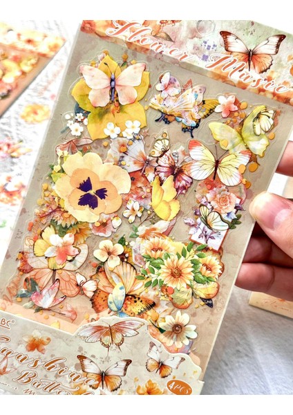 Amber Çiçek Bahçesi Kelebek Sticker Seti 4 Yaprak Sticker Set/etiket/çıkartma/bullet Journal indirimleri