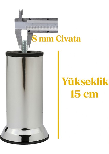 Baza Koltuk Kanepe Mobilya Ayağı Ince Diş Metrik 8mm Krom Metal Ayakları 15CM 8 Adet modelleri