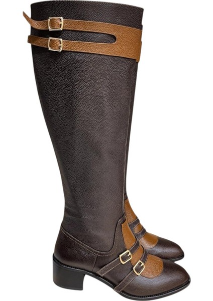 Kahve Hakiki Deri Toka Detay Fermuarlı Çizme fiyatları