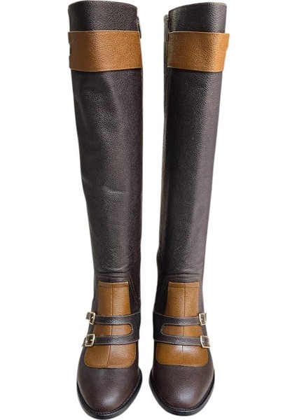 Kahve Hakiki Deri Toka Detay Fermuarlı Çizme modelleri