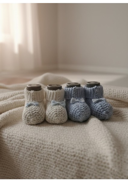 Bebek 2 Adet Kurdale Detaylı Örgü Patik (0-3)