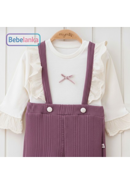 Kız Çocuk Mürdüm Fitilli Örme Fırfırlı Tulum Salopet 2'li Takım 831668 fiyatları