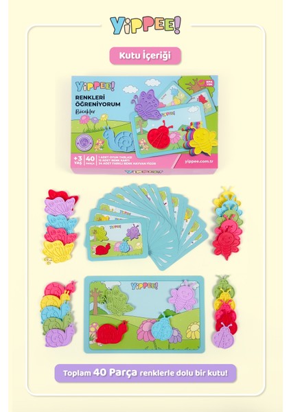 Renkleri Öğreniyorum - Böcekler Serisi | Renk Eşleştirmeli Eğitici Oyun Seti (40 Parça) indirimleri