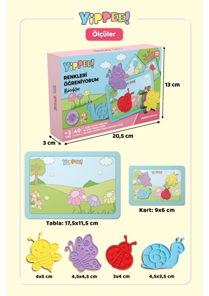 Renkleri Öğreniyorum - Böcekler Serisi | Renk Eşleştirmeli Eğitici Oyun Seti (40 Parça)