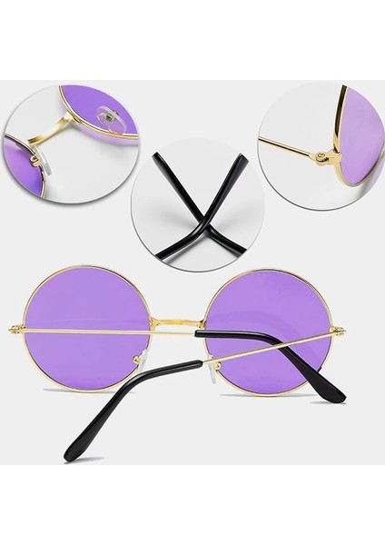 Yuvarlak Cam John Lennon Tarzı Gold Çerçeveli Mor Gözlük fiyatları