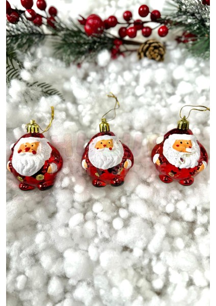 Kırmızı Metalik Noel Baba Ağaç Süsü 6 Cm, 3'lü Set, Yılbaşı Dekorasyonu modelleri