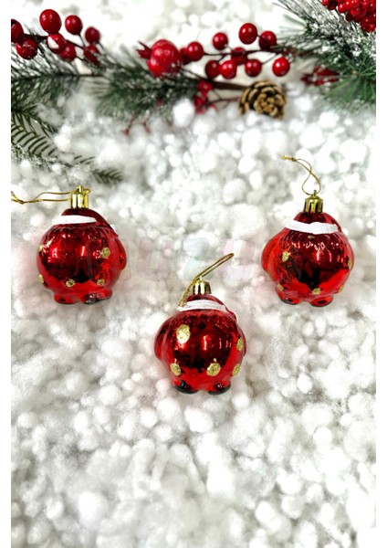Kırmızı Metalik Noel Baba Ağaç Süsü 6 Cm, 3'lü Set, Yılbaşı Dekorasyonu