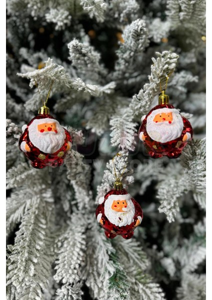 Kırmızı Metalik Noel Baba Ağaç Süsü 6 Cm, 3'lü Set, Yılbaşı Dekorasyonu