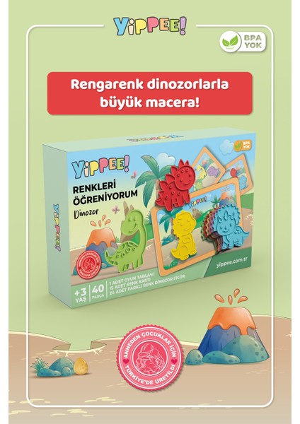 Renkleri Öğreniyorum - Dinozor Serisi | Renk Eşleştirmeli Eğitici Oyun Seti (40 Parça) fiyatları