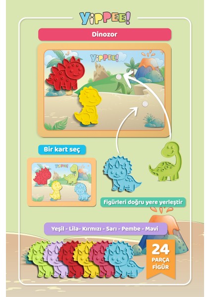 Renkleri Öğreniyorum - Dinozor Serisi | Renk Eşleştirmeli Eğitici Oyun Seti (40 Parça) fırsatları