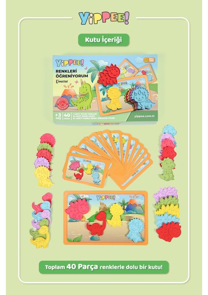 Renkleri Öğreniyorum - Dinozor Serisi | Renk Eşleştirmeli Eğitici Oyun Seti (40 Parça) indirimleri