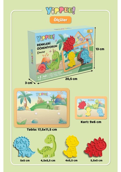 Renkleri Öğreniyorum - Dinozor Serisi | Renk Eşleştirmeli Eğitici Oyun Seti (40 Parça)