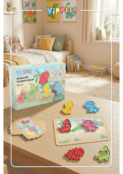 Renkleri Öğreniyorum - Dinozor Serisi | Renk Eşleştirmeli Eğitici Oyun Seti (40 Parça)