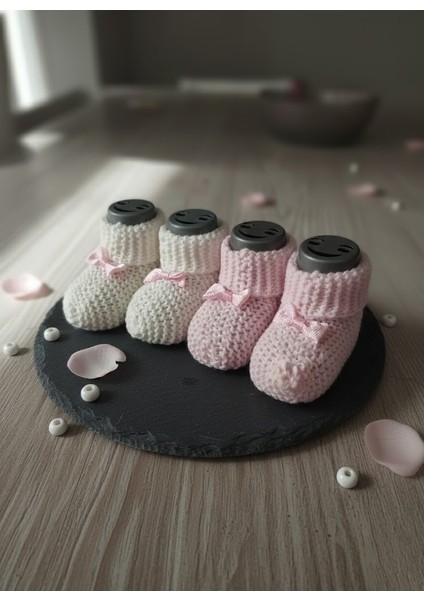 Bebek 2 Adet Kurdale Detaylı Örgü Patik (0-3)