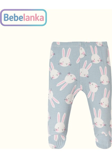 Kız Bebek %100 Pamuk Mint Tavşan Desenli Patikli Çıtçıtlı Zıbın Şapka 3'lü Takım 906065 modelleri