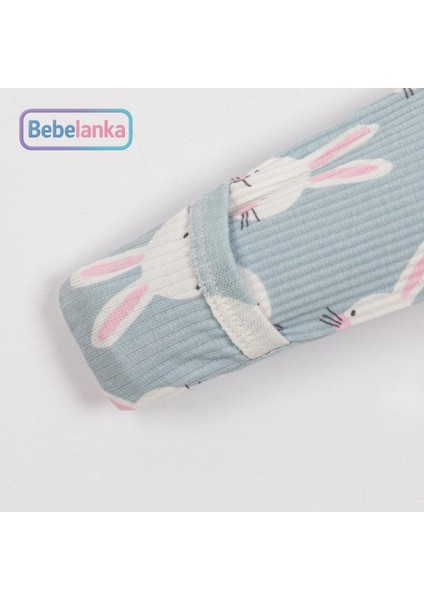 Kız Bebek %100 Pamuk Mint Tavşan Desenli Patikli Çıtçıtlı Zıbın Şapka 3'lü Takım 906065 indirimleri