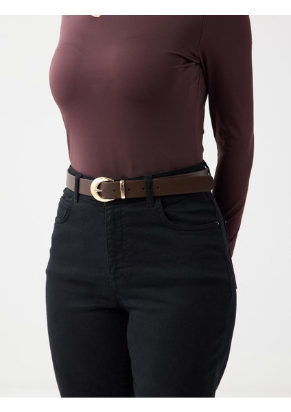 Acı Kahve Parlak Metal Tokalı Deri Görünümlü Kemer fiyatları