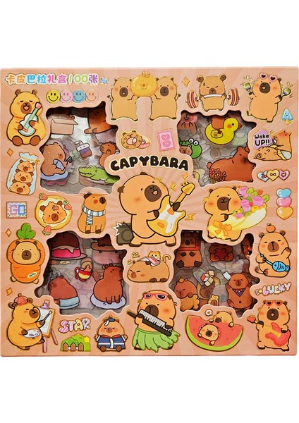 Capybara 100’LÜ Sticker Seti – Renkli Kawaii Çıkartma Paketi