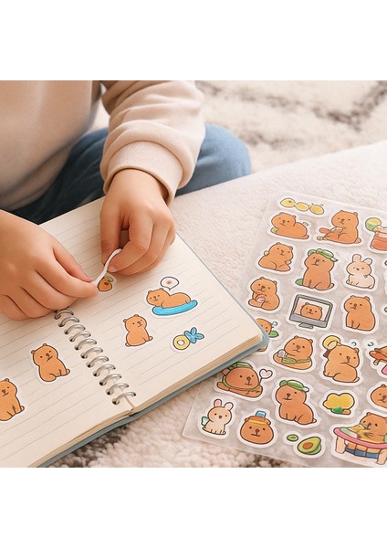 Capybara 100’LÜ Sticker Seti – Renkli Kawaii Çıkartma Paketi modelleri