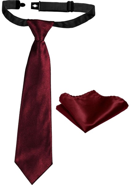 Bordo Ayarlanabilir Saten Çocuk Kravat ve Mendil Seti