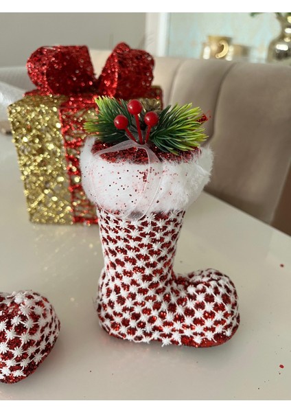 Kırmızı Noel Çizmesi 17 Cm, Yılbaşı Dekoru, Yeni Yıl Süslemesi