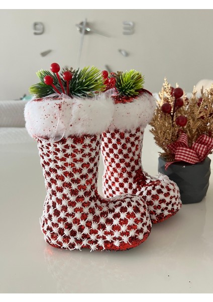 Kırmızı Noel Çizmesi 17 Cm, Yılbaşı Dekoru, Yeni Yıl Süslemesi modelleri