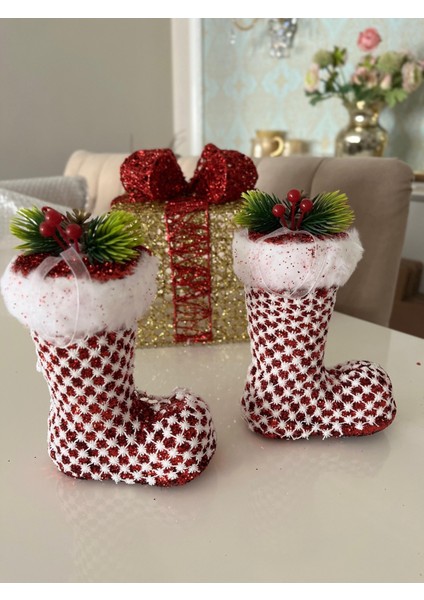 Kırmızı Noel Çizmesi 17 Cm, Yılbaşı Dekoru, Yeni Yıl Süslemesi