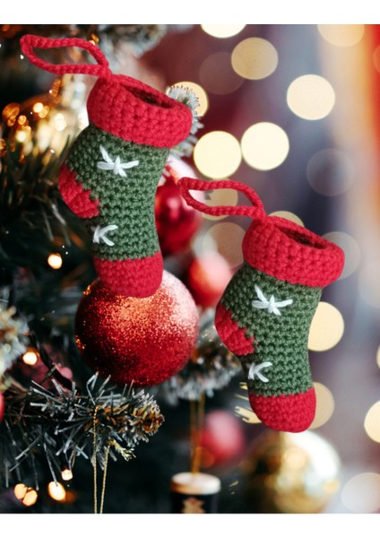 Kırmızı 8 cm Örgü Süsler, 2 Adet, Şömine ve Ağaç Dekoru, Yılbaşı Teması fırsatları