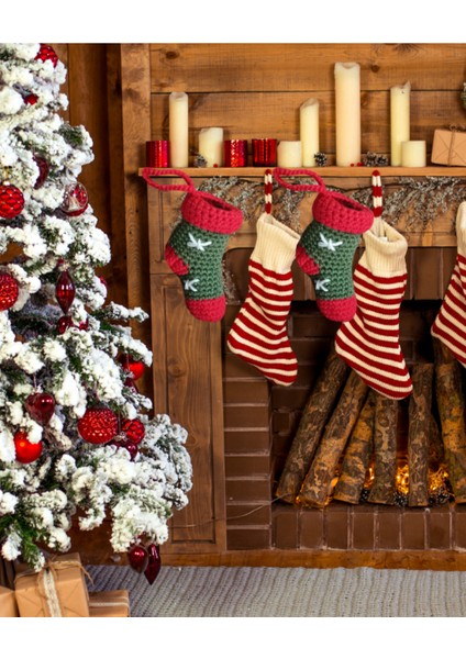 Kırmızı 8 cm Örgü Süsler, 2 Adet, Şömine ve Ağaç Dekoru, Yılbaşı Teması