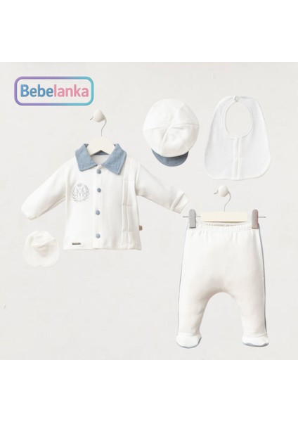 Yenidoğan Erkek Bebek %100 Pamuk Mavi Yaka Zıbın Patikli Pantolon 5'li Set 573390